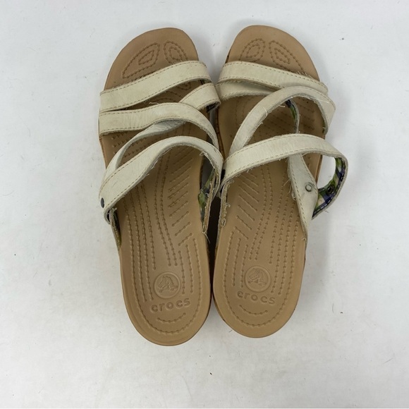 Crocs Women’s A-Leigh White Wedge Cork Sandals Size 7 - Picture 3 of 7